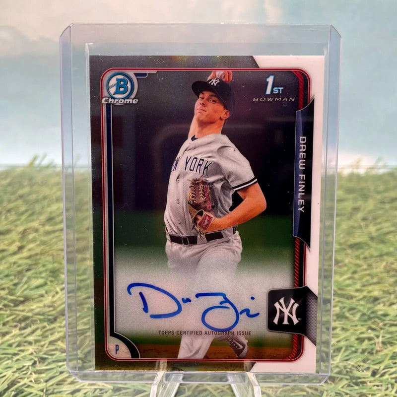 Drew Finley autographed baseball card from 2015 Bowman Chrome Prospect Refractor Auto