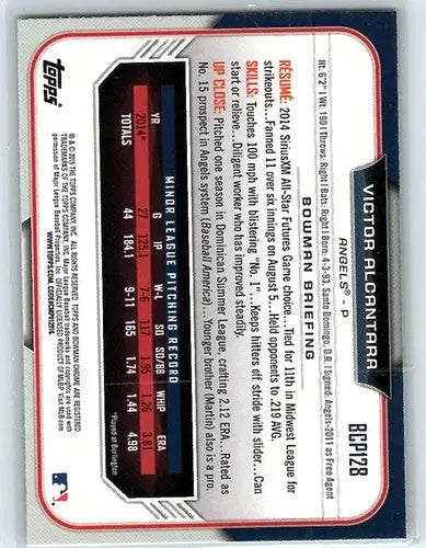 Baseball card back of 2015 Bowman Chrome Prospects BCP128 Victor Alcantara NM-MT