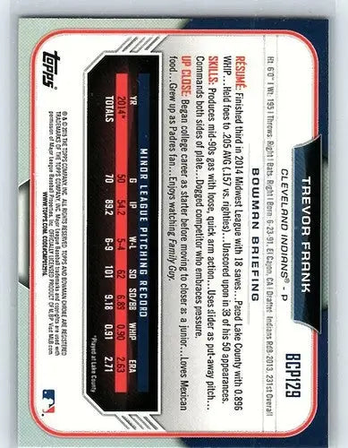 2015 Bowman Chrome Prospects BCP129 Trevor Frank Indians baseball card NM-MT