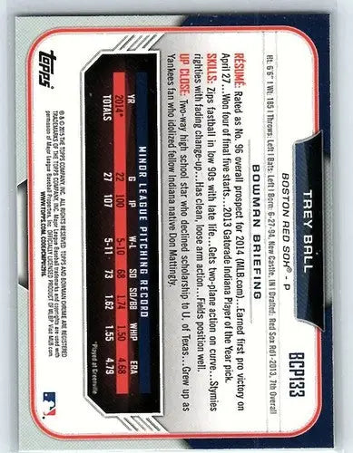 2015 Bowman Chrome Prospects Trey Ball BCP133 baseball card Red Sox NM-MT