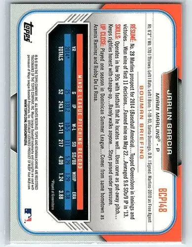 2015 Bowman Chrome Prospects Jarlin Garcia baseball card with original gloss BCP148