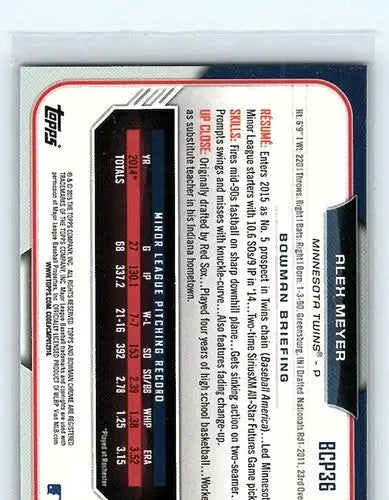 2015 Bowman Chrome Prospects BCP36 Alex Meyer baseball card Twins NM-MT