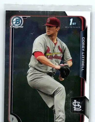 Original gloss of 2015 Bowman Chrome Prospects BCP53 Corey Littrell baseball card