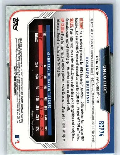 2015 Bowman Chrome Prospects #BCP74 Greg Bird NM-MT Yankees - Baseball Card Single