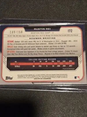 2015 Bowman Draft #172 Austin Rei Blue #/150 - Baseball Card Single