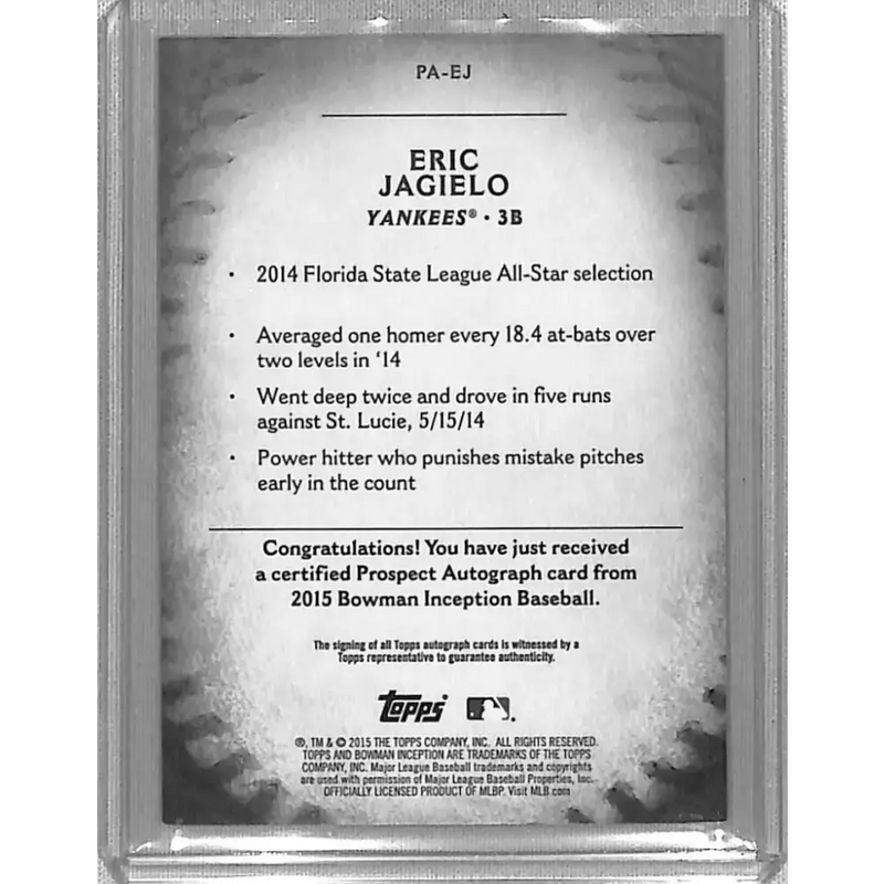 2015 Bowman Inception #PA-EJ Eric Jagielo NM-MT Baseball Card - Baseball Card Single