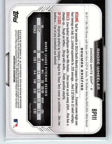 Baseball card back showing original gloss for BP111 Andre Wheeler Bowman Prospects Rookie