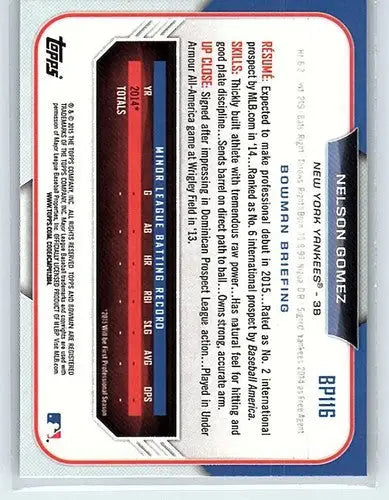 2015 Bowman Prospects #BP116 Nelson Gomez NM-MT RC Rookie Yankees - Baseball Card Single