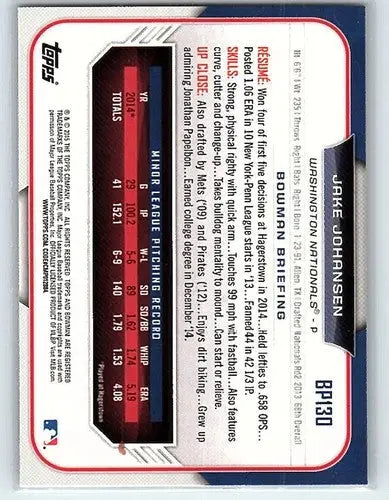 Original gloss BP130 Jake Johansen Bowman Prospects rookie baseball card displayed