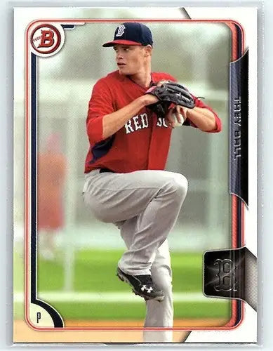 Original gloss of a rookie Red Sox baseball card from Bowman Prospects series