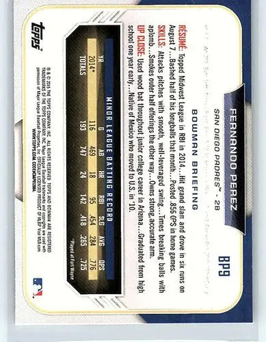 2015 Bowman Prospects #BP9 Fernando Perez NM-MT RC Rookie Padres ID:3888 - Baseball Card Single