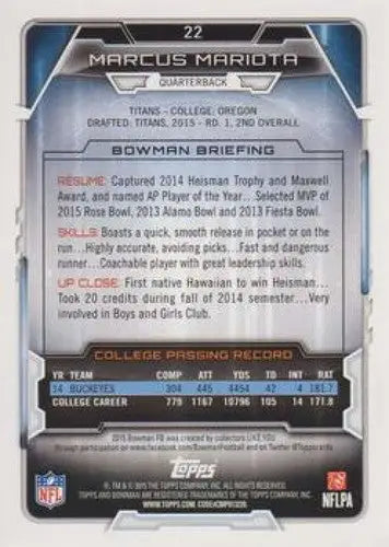 2015 Bowman Rookies Marcus Mariota football card with original gloss Titans rookie