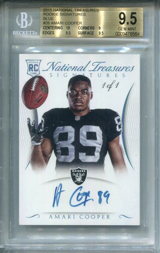 2015 National Treasures Amari Cooper RC #RSR-AC NFL Rookie 10 Auto #1/1 BGS 9.5 - Football Card Single