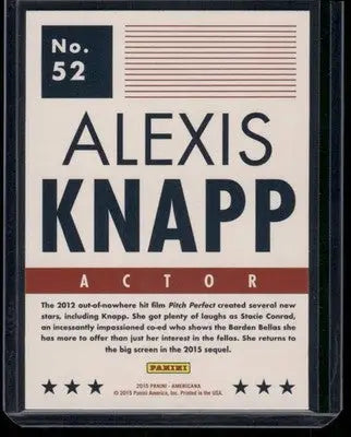 2015 Panini Americana Alexis Knapp #52 - Entertainment Card Single