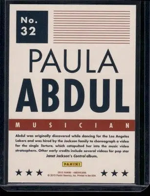 2015 Panini Americana Paula Abdul #32 - Non-Sports Card Single