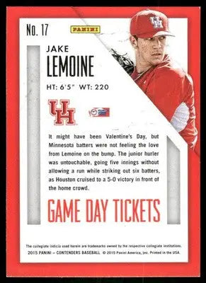 2015 Panini Contenders Baseball Jake Lemoine #17 Baseball - Baseball Card Single