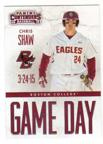 Original gloss baseball trading card from 2015 Panini Contenders Game Day Tickets series featuring Chris Shaw