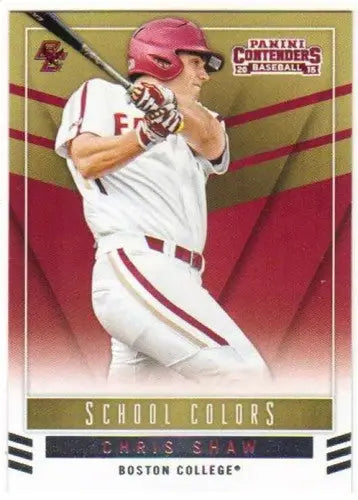 Baseball trading card from Panini Contenders School Colors series featuring Chris Shaw