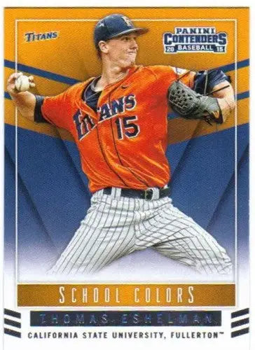 Baseball card featuring Thomas Eshelman from Panini Contenders School Colors series