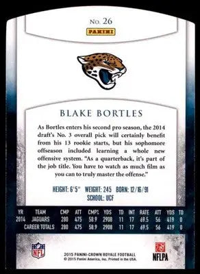 2015 Panini Crown Royale Blake Bortles 26 Jacksonville Jaguars