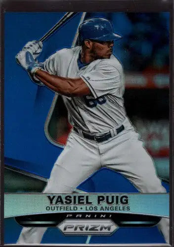 Yasiel Puig baseball card from 2015 Panini Prizm Blue Prizms Dodgers collection