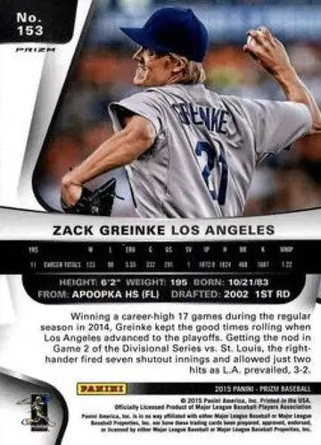 Original gloss Zack Greinke baseball card from 2015 Panini Prizm Red White and Blue Mojo Prizms