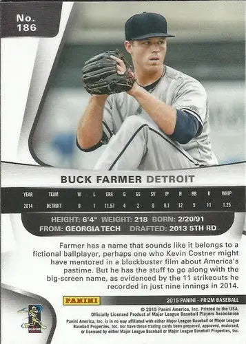 Original gloss Buck Farmer baseball card from Panini Prizm Rookies 2015 Tigers