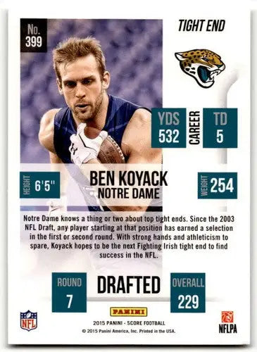 Original gloss Ben Koyack football card from 2015 Panini Score Rookies Jaguars