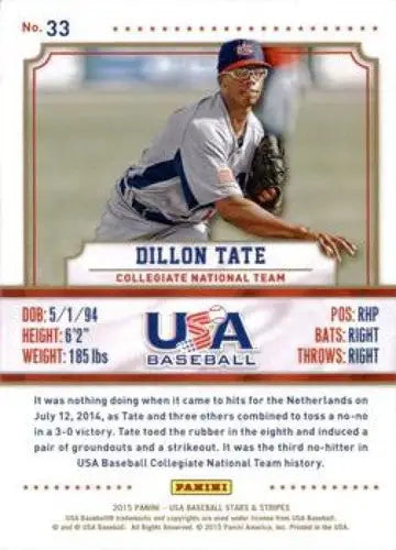 2015 Panini Stars and Stripes Dillon Tate baseball card with original gloss NM-MT