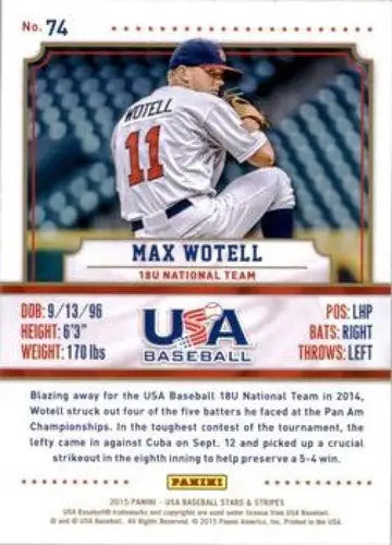 Panini Stars Max Wotell baseball card with original gloss from 2015 Panini Stars and Stripes