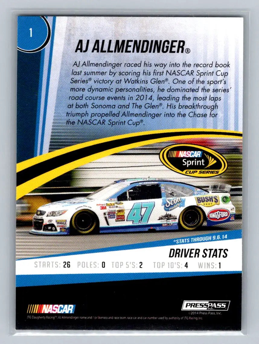 2015 Press Pass Cup Chase #1 A.J. Allmendinger Retail JTG Daugherty Racing - Racing Card Single