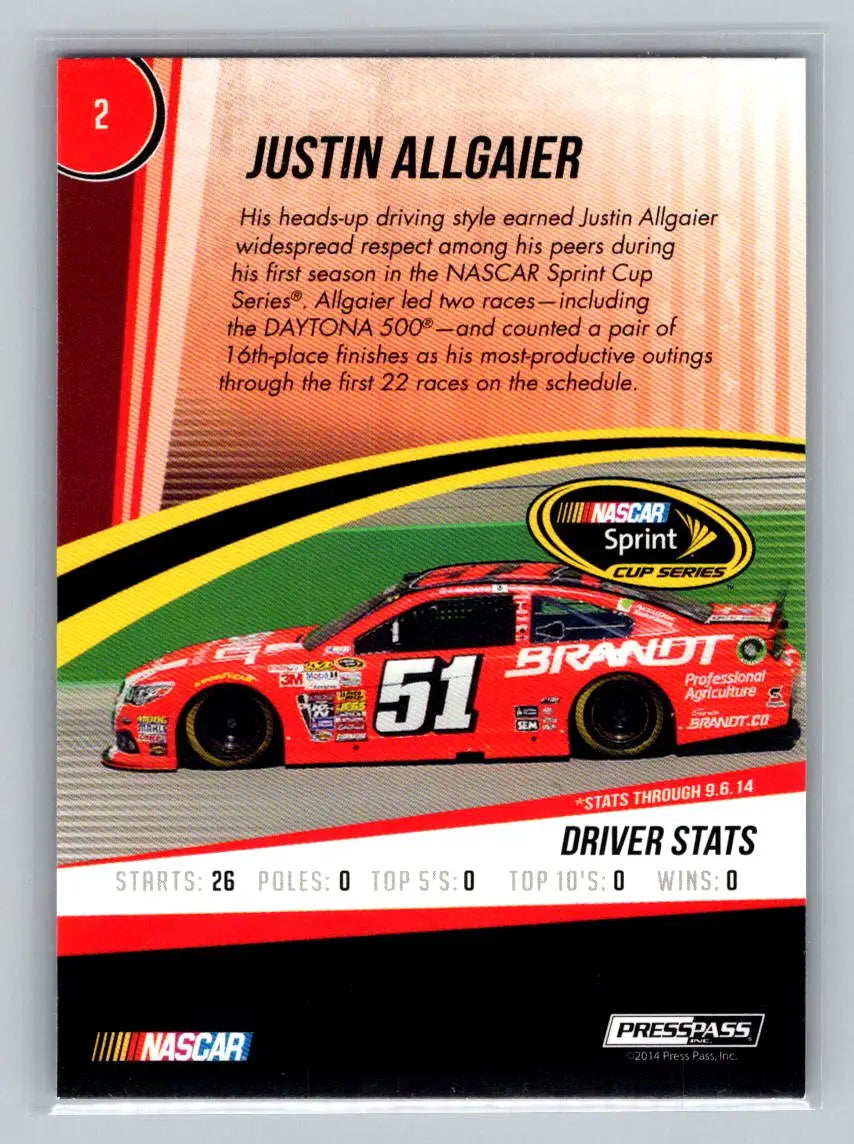 2015 Press Pass Cup Chase #2 Justin Allgaier Retail - Racing Card Single