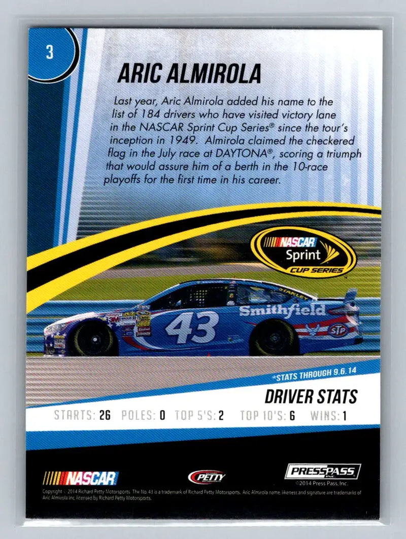 2015 Press Pass Cup Chase #3 Aric Almirola Retail Richard Petty Motorsports - Racing Card Single