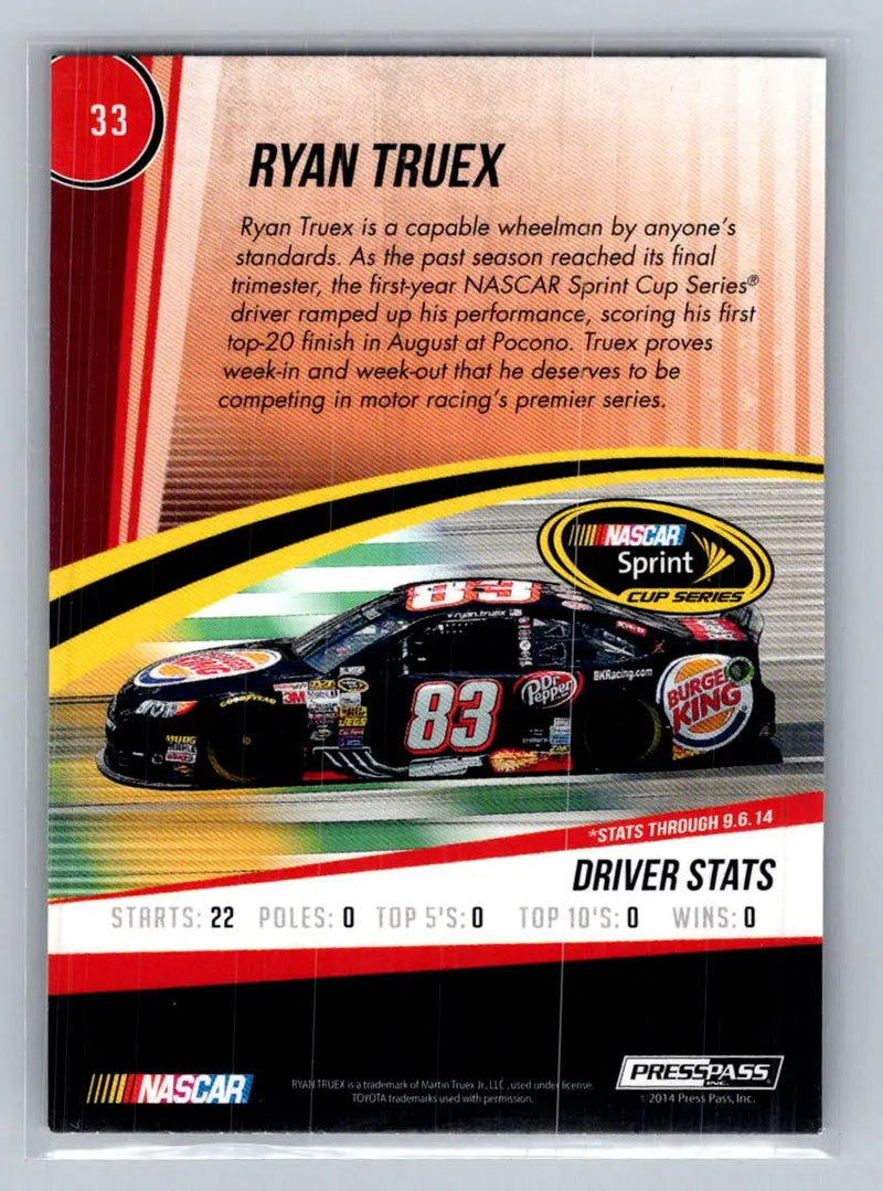 2015 Press Pass Cup Chase #33 Ryan Truex BK Racing - Racing Card Single