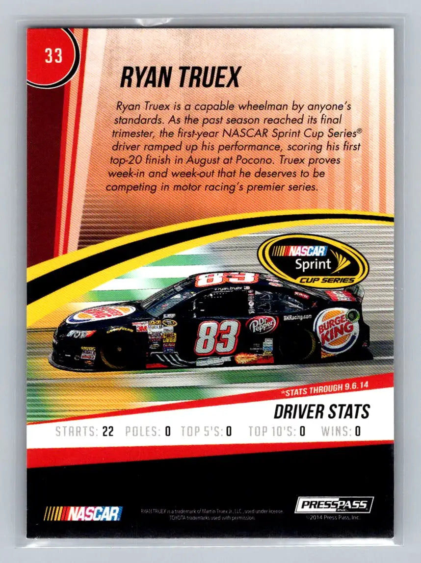 2015 Press Pass Cup Chase #33 Ryan Truex Retail BK Racing - Racing Card Single
