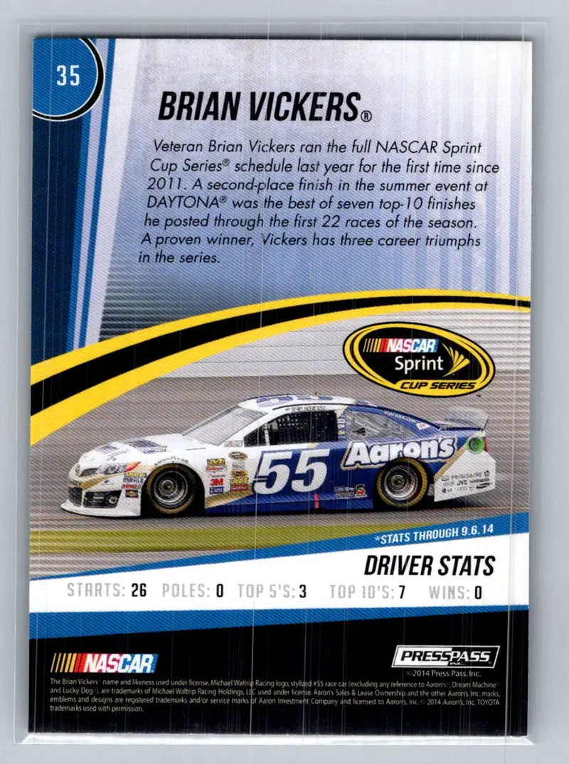 2015 Press Pass Cup Chase #35 Brian Vickers Michael Waltrip Racing - Racing Card Single