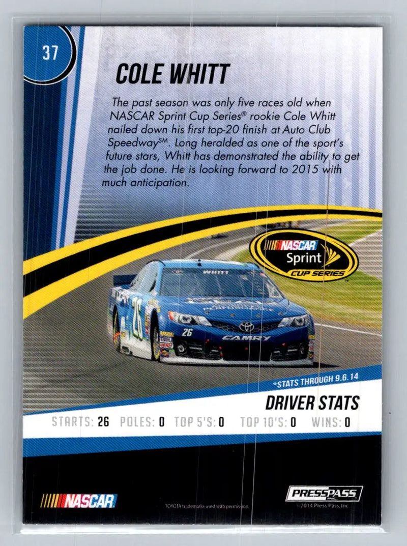 2015 Press Pass Cup Chase #37 Cole Whitt BK Racing - Racing Card Single