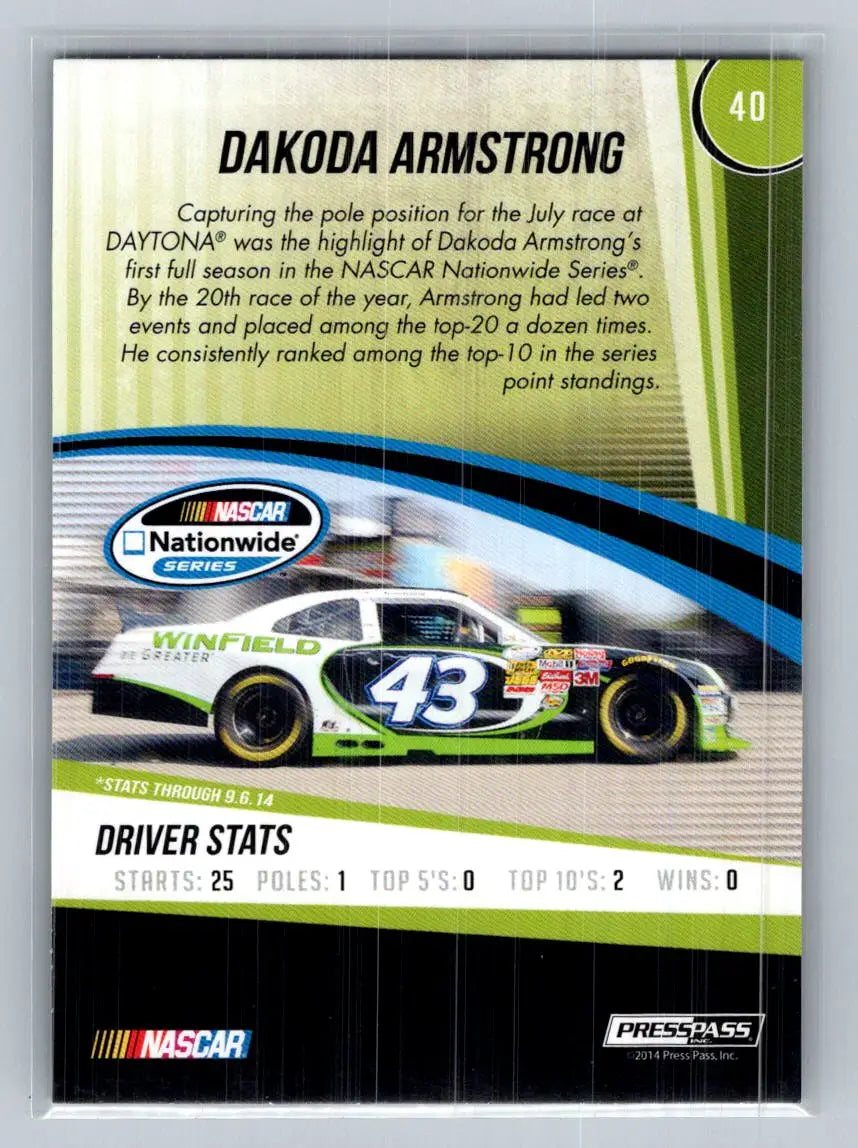2015 Press Pass Cup Chase #40 Dakoda Armstrong Richard Petty Motorsports - Racing Card Single