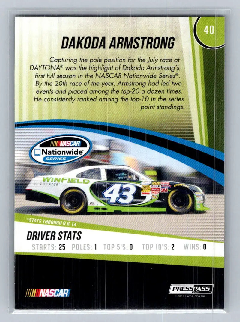 2015 Press Pass Cup Chase #40 Dakoda Armstrong Richard Petty Motorsports - Racing Card Single