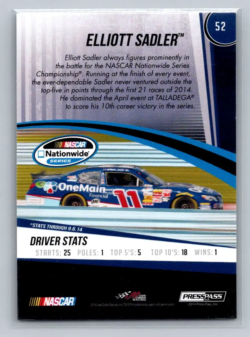 2015 Press Pass Cup Chase #52 Elliott Sadler Joe Gibbs Racing - Racing Card Single