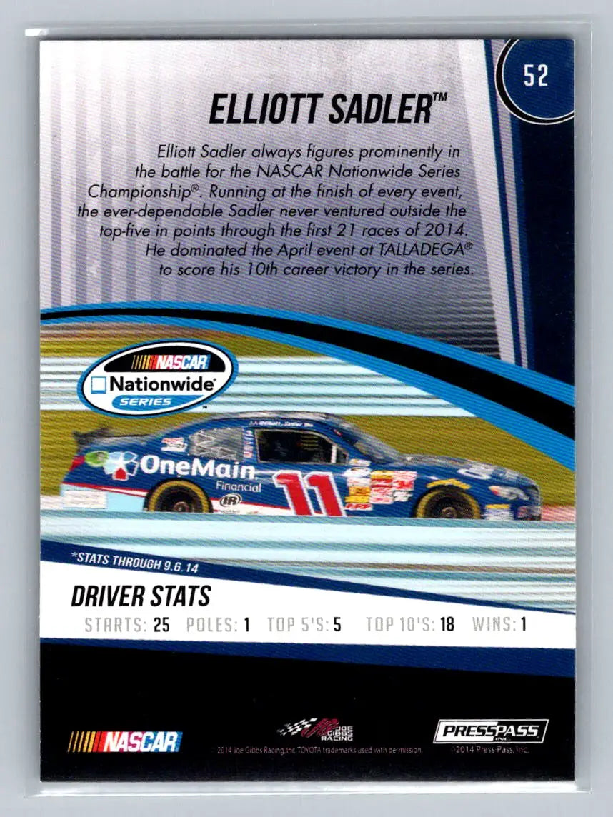 2015 Press Pass Cup Chase #52 Elliott Sadler Retail Joe Gibbs Racing - Racing Card Single