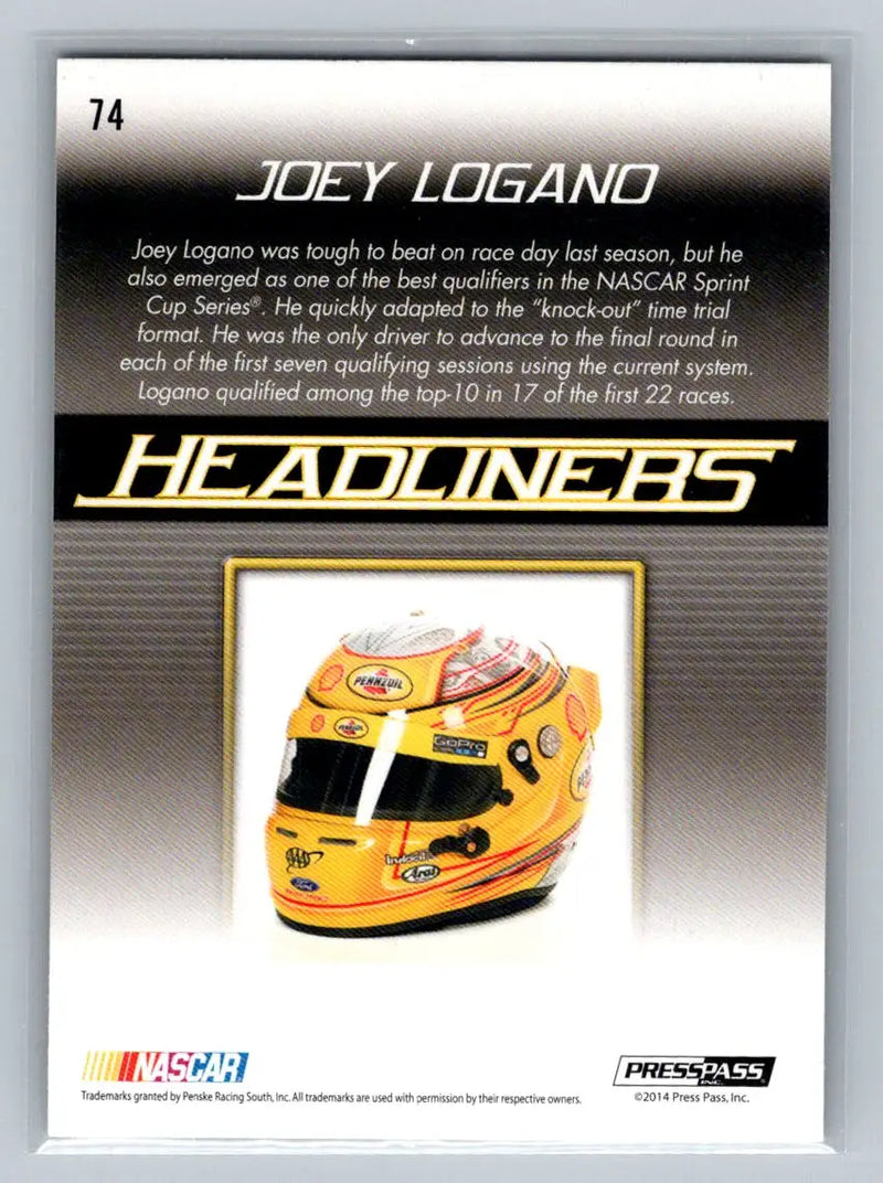 2015 Press Pass Cup Chase #74 Joey Logano Team Penske - Racing Card Single