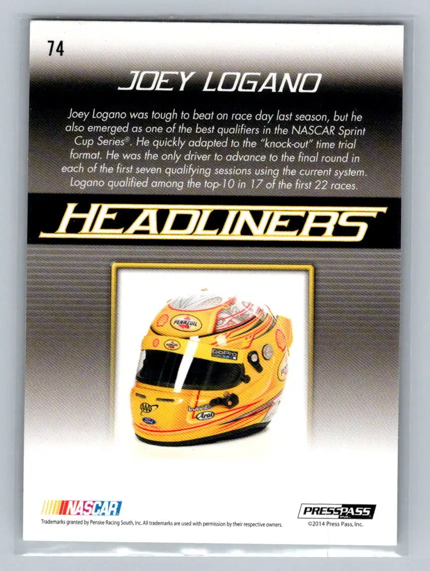 2015 Press Pass Cup Chase #74 Joey Logano Team Penske - Racing Card Single