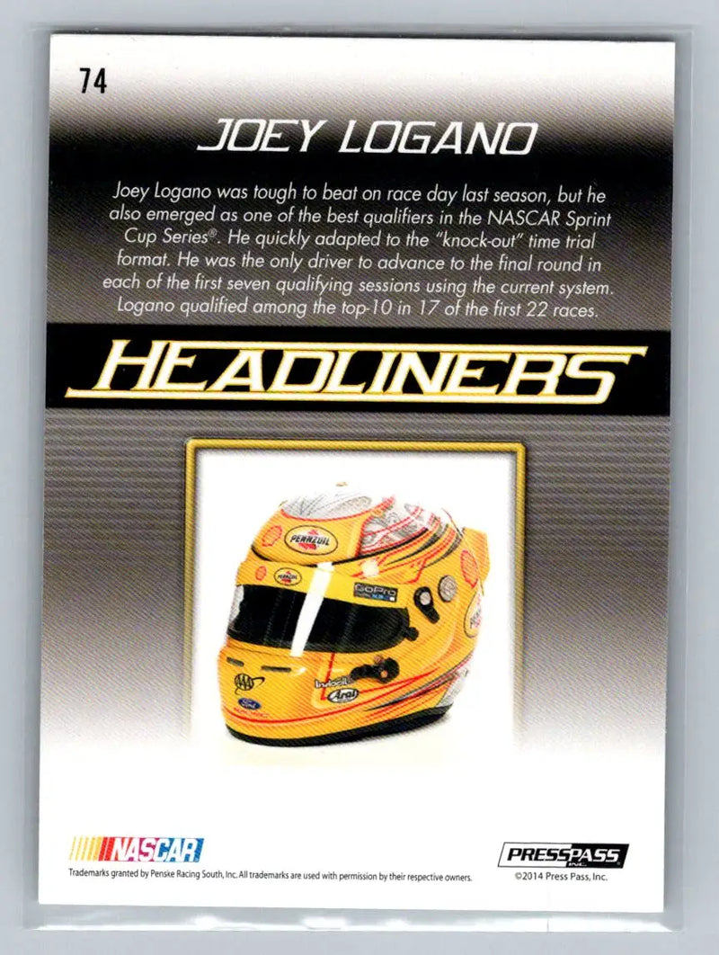 2015 Press Pass Cup Chase #74 Joey Logano Team Penske - Racing Card Single