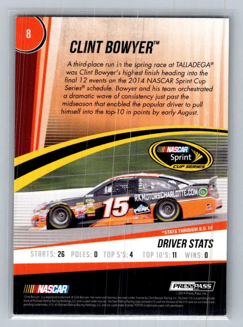 2015 Press Pass Cup Chase #8 Clint Bowyer Michael Waltrip Racing - Racing Card Single