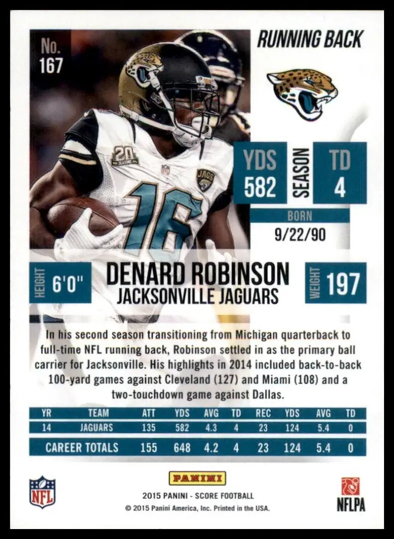2015 Score Denard Robinson #167 Jacksonville Jaguars Football Card NFL Sports - Football Card Single