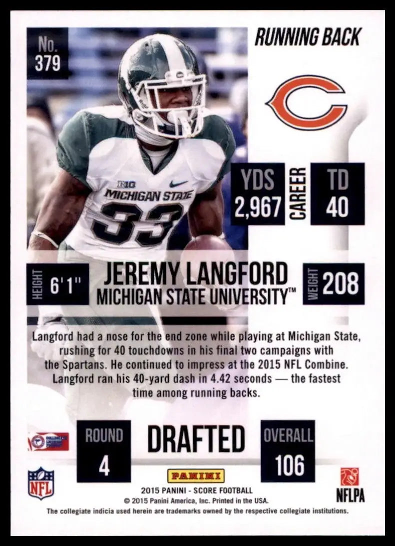 2015 Score - Rookie Jeremy Langford #379 (RC) - Football Card Single