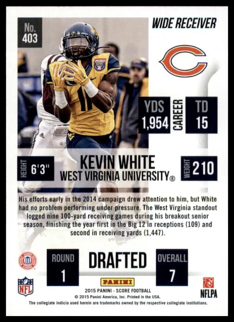 2015 Score Rookie Kevin White #403 Chicago Bears Football Card NFL Sports - Football Card Single
