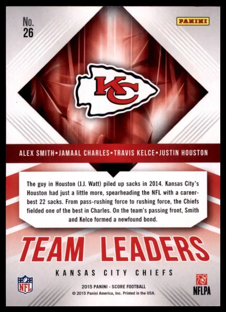 2015 Score - Team Leaders Travis Kelce Jamaal Charles Alex Smith #26 - Football Card Single