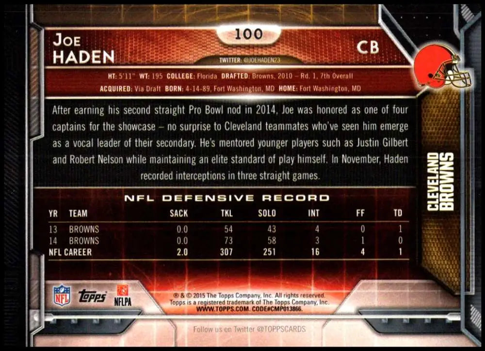 2015 Topps #100 Joe Haden NM-MT Cleveland Browns Football Card - Football Card Single